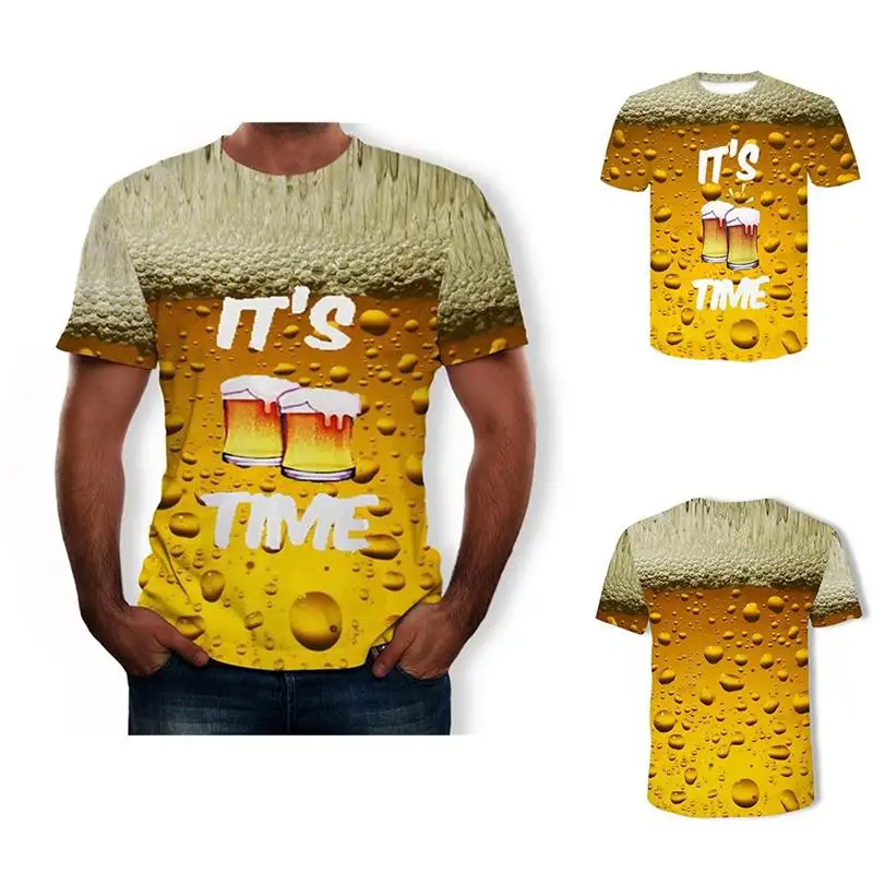 

Футболка с 3D-принтом пива в стиле унисекс, Повседневная воздухопроницаемая тенниска с коротким рукавом и круглым вырезом, модная уличная од...