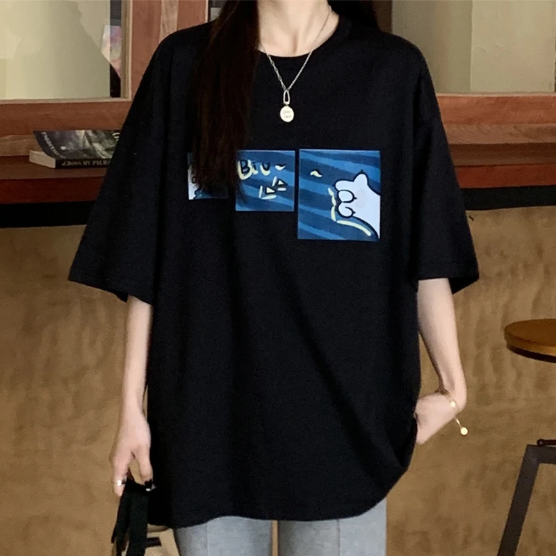 

Футболка женская с коротким рукавом, винтажная свободная в японском стиле, шикарная в гонконгском стиле, в стиле Харадзюку, в Корейском стил...