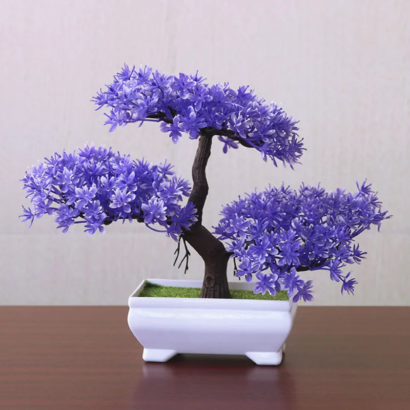 Purple Искусственные цветы искусственный зеленый горшок приветственный бонсай-сосна имитация искусственное Горшечное растение орнамент домашний декор - Цвет: Purple