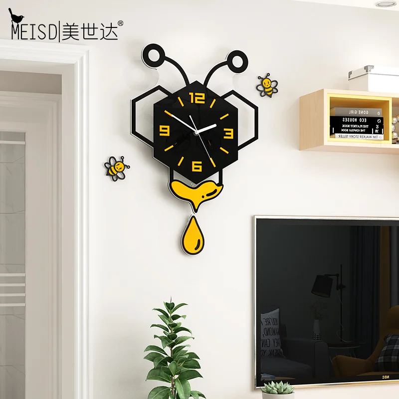MEISD кварцевые Висячие настенные часы большого желтого цвета маятниковые DIY