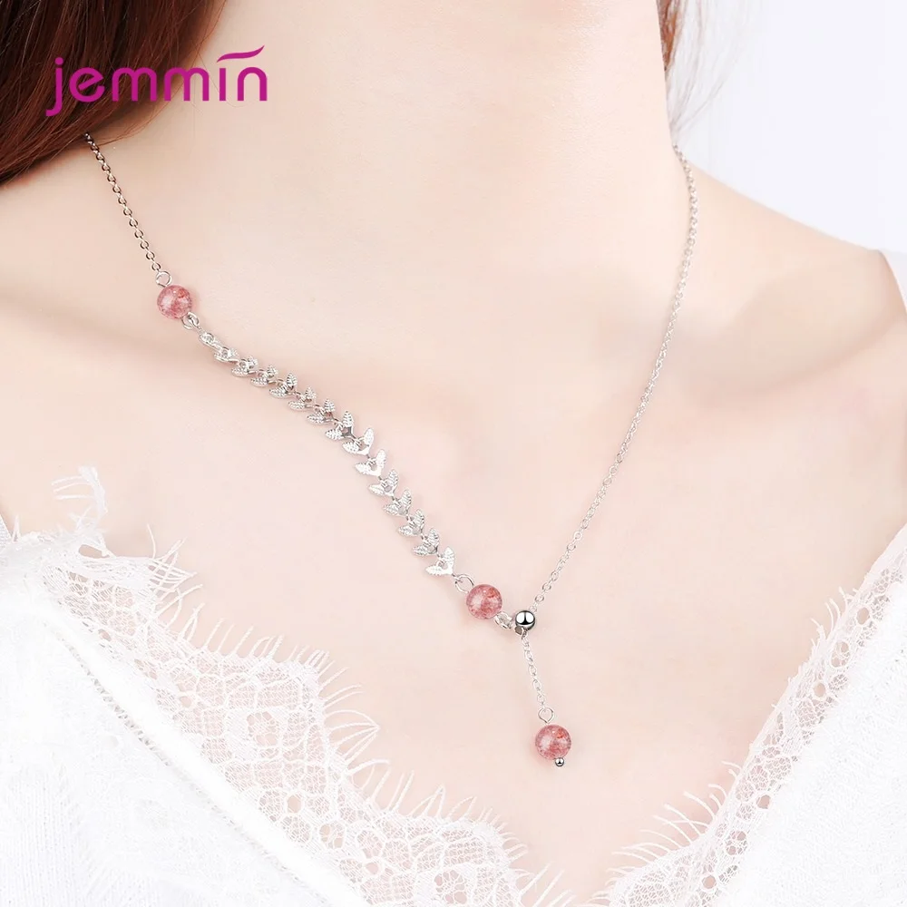 

Hot Fashion 100% 925 Sterling Silver Lucky Circle Cute Strawberry Pink Beads Pendant Necklace Women S925 Silver Jewelry Gift