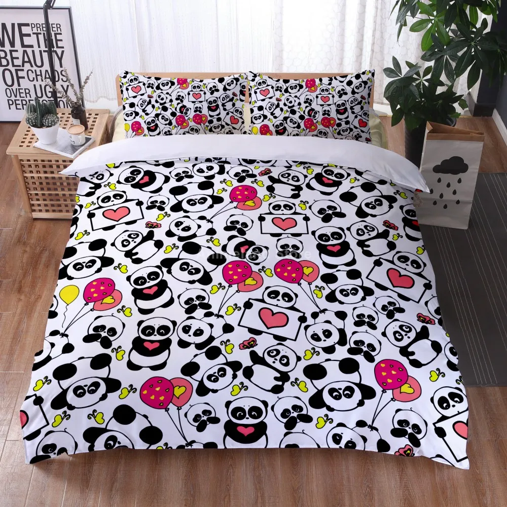 

Kawaii Panda 3D Print Comforter Bedding Set Cartoon Cute Kids Duvet Cover Sets Pillowcase Twin Full Queen King Size Home Textile
