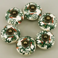 6pcs ceramic door knobs handpainted flower butterfly handles pulls round porcelain kitchen cabinet knobs