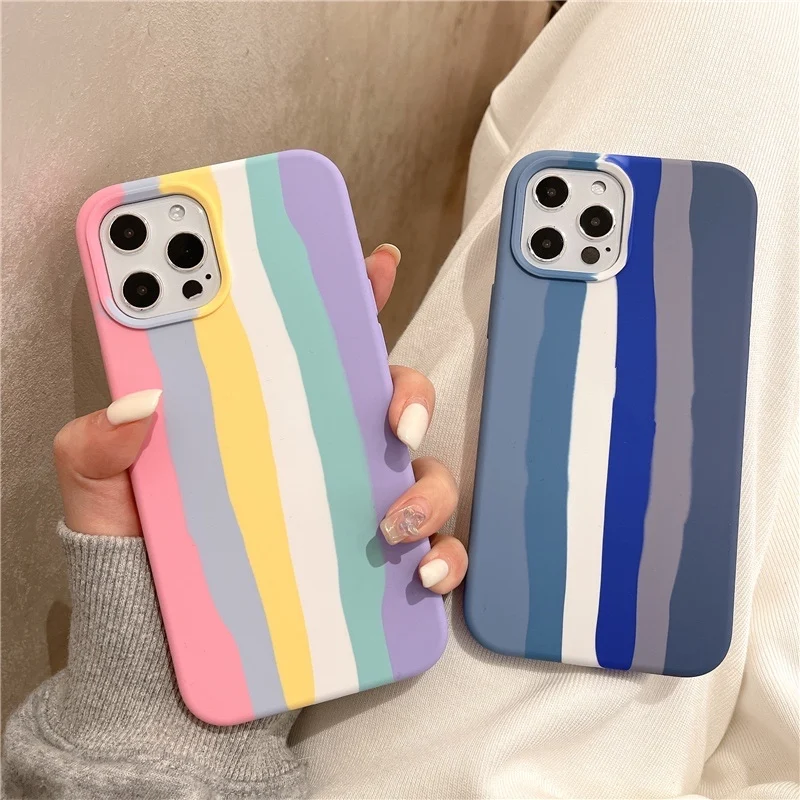 

For iPhone 11 12 Pro XR X XS Max Original Official Cartoon rainbow Silicone Case for iPhone 7 8 6 6S Plus SE 2020 Case With Box