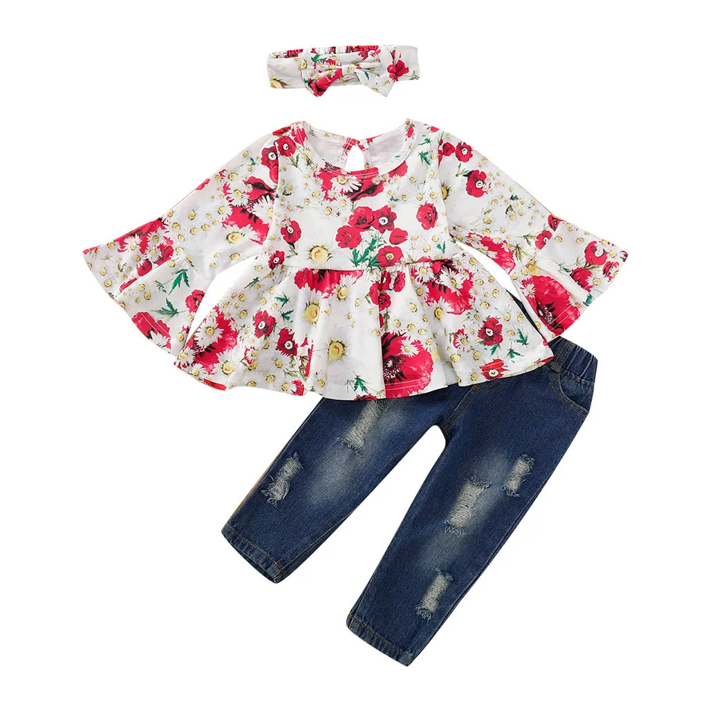 SAGACE/комплекты одежды для девочек топ с длинными рукавами и цветочным принтом