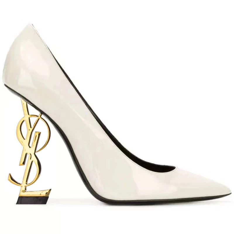 

Luxury Brands Leather French Socialite Stiletto Stiletto Heels Super Shallow Pointed Alphabet Women's Single Shoes Size 34-43