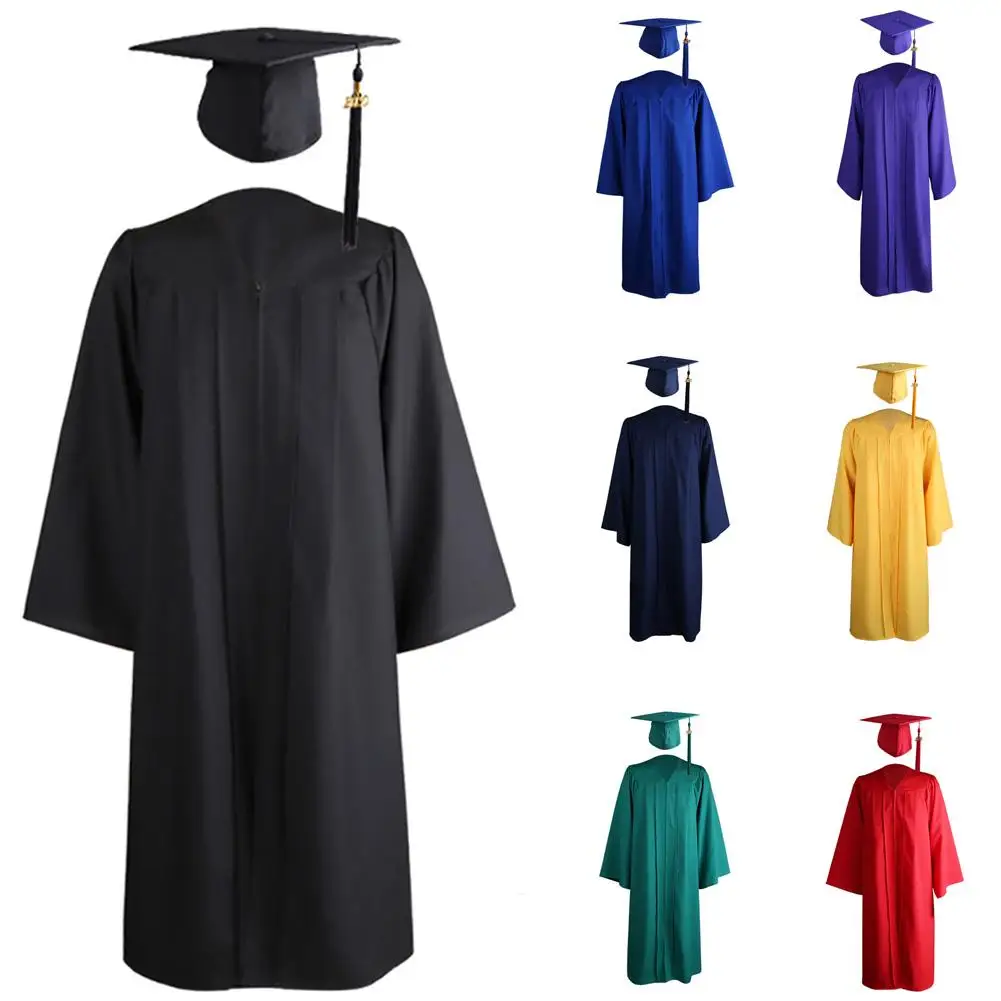 

2020 New Adult Graduation Gown Long Sleeve University Academic DresS Zip Closure Plus size Graduation Gown Robe Mortarboard Cap