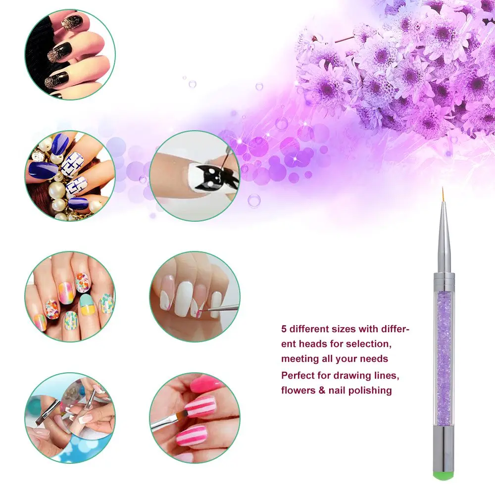 Двухсторонний дизайн ногтей ручка с кисточкой со стразами акриловый Резьба
