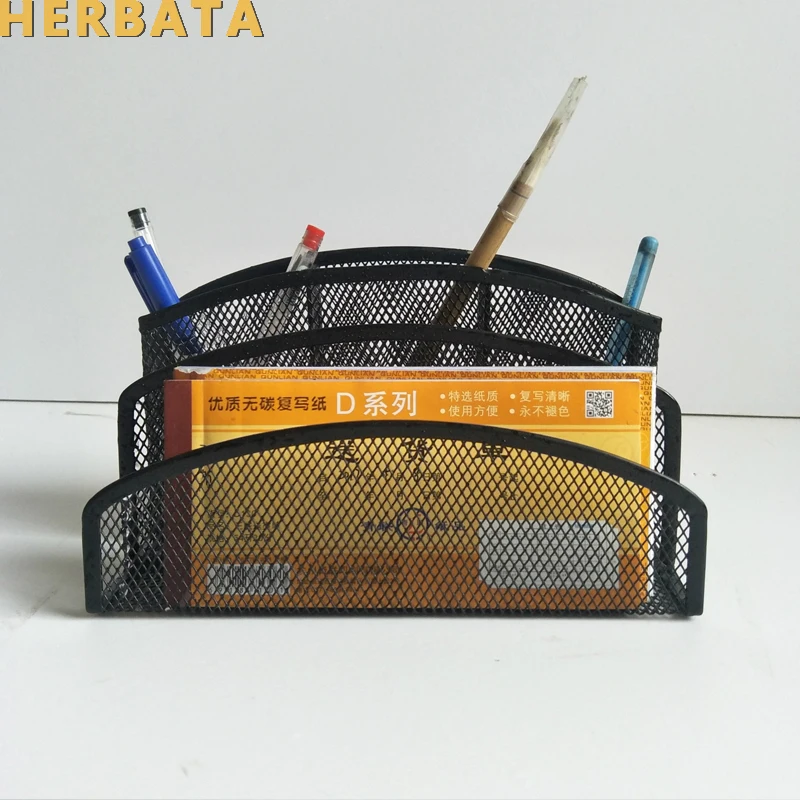 

Metal desktop composition pen holder mesh Stationery storage multi-compartment desk organizer porta lapis pens stand supplies
