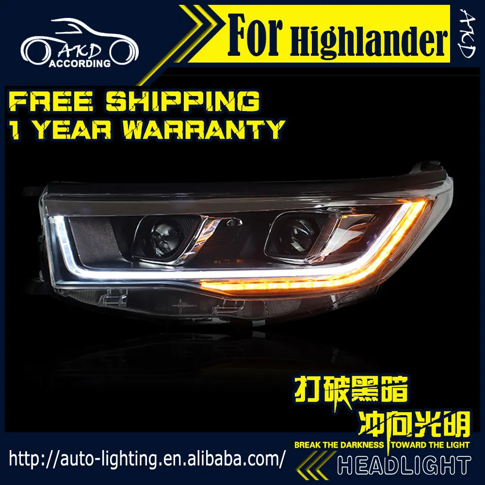 Фара AKD для автостайлинга автомобилей Toyota Highlander светодиодная… Kluger фара 2015-2016