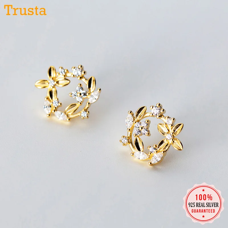 Trusta 100% 925 пробы серебряные ювелирные изделия высокого качества CZ золотые серьги
