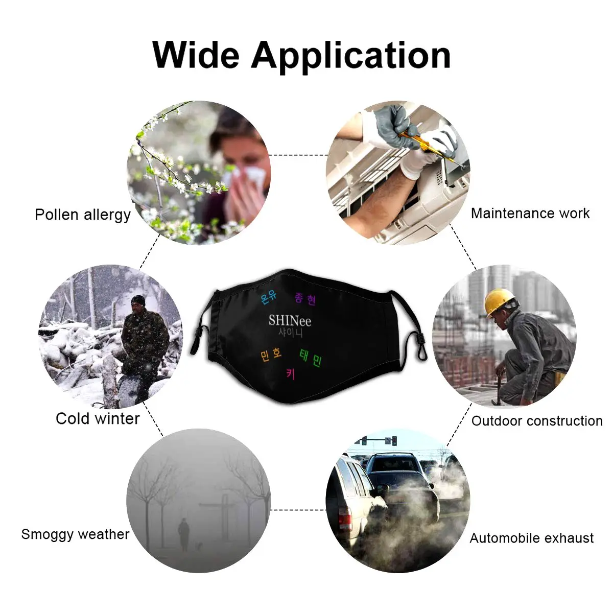 

Kpop Shinee Mouth Face Mask SHINee Group Name Members Facial Mask Fashion Funny with 2 Filters for Adult