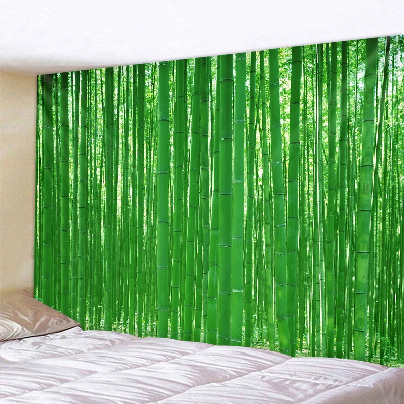 

Green Bamboo Forest Nature Tapestry Design Wood Grain Tapestry Forest Wall Hanging Living Room Decoration Home Decor Tree Wall