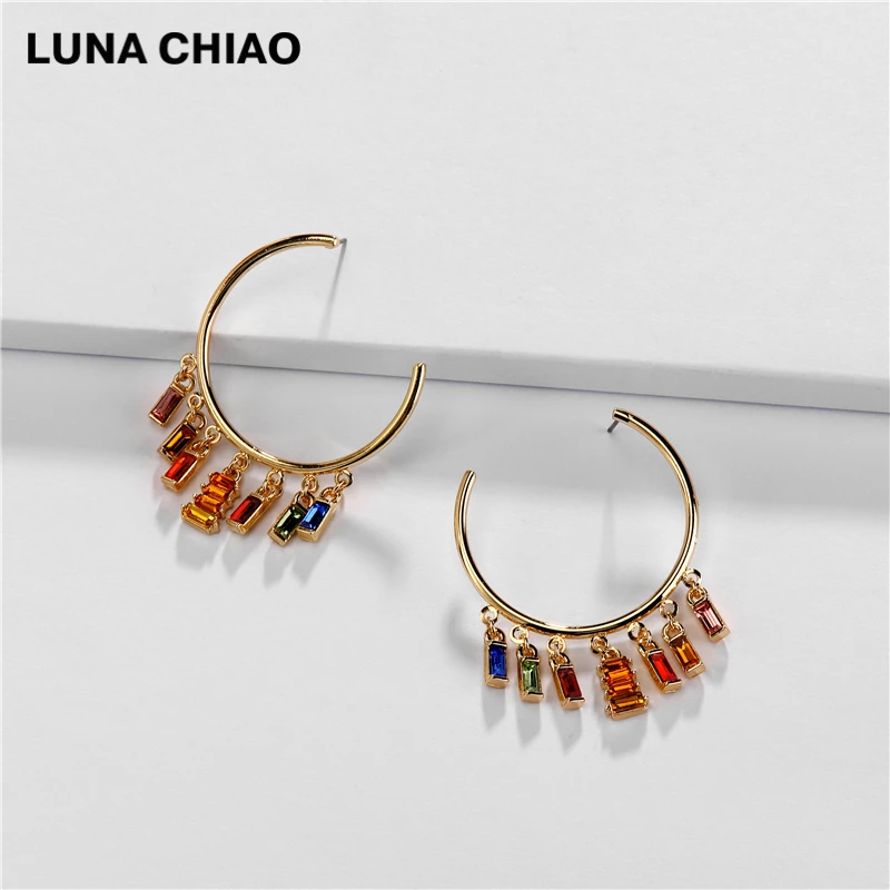 Женские серьги с подвеской LUNA CHIAO большие кольца кристаллами ювелирные