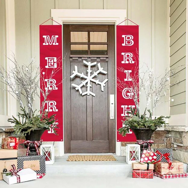 Новогодние декоративные занавески для дверей тканевые в решетку Натяжной флаг