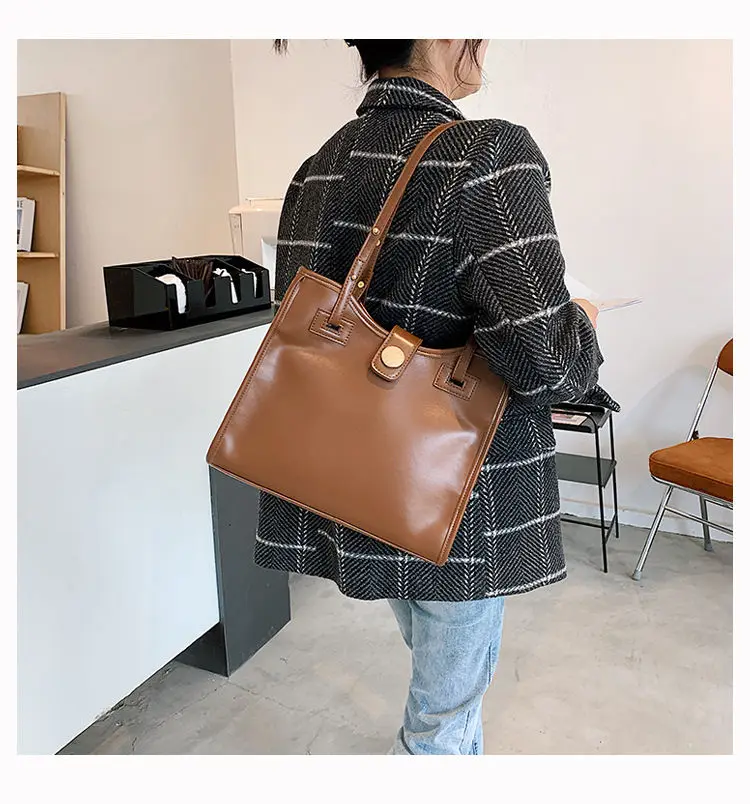 

PU Solid Color Women Tote Bags Ladies Leather Crossbody Bags Retro Handbag for Girls Large Capacity Female Business Shoulder Bag