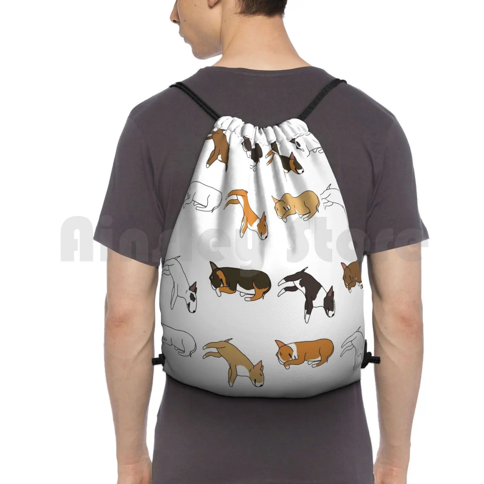 

Lazy Bull Terrier-White Backpack Drawstring Bag Riding Climbing Gym Bag Dogs Hond Bull Bullies English Bull Terrier Terrier