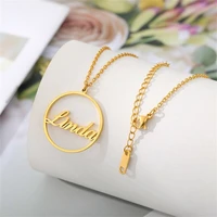 new personalized custom name necklaces for men stainless steel hollow circle nameplate necklace choker jewelry friendship gift
