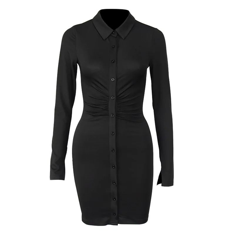 

zaraing women's 2021 summer women's shirt dress casual nightclub sexy pleated long-sleeved clothing