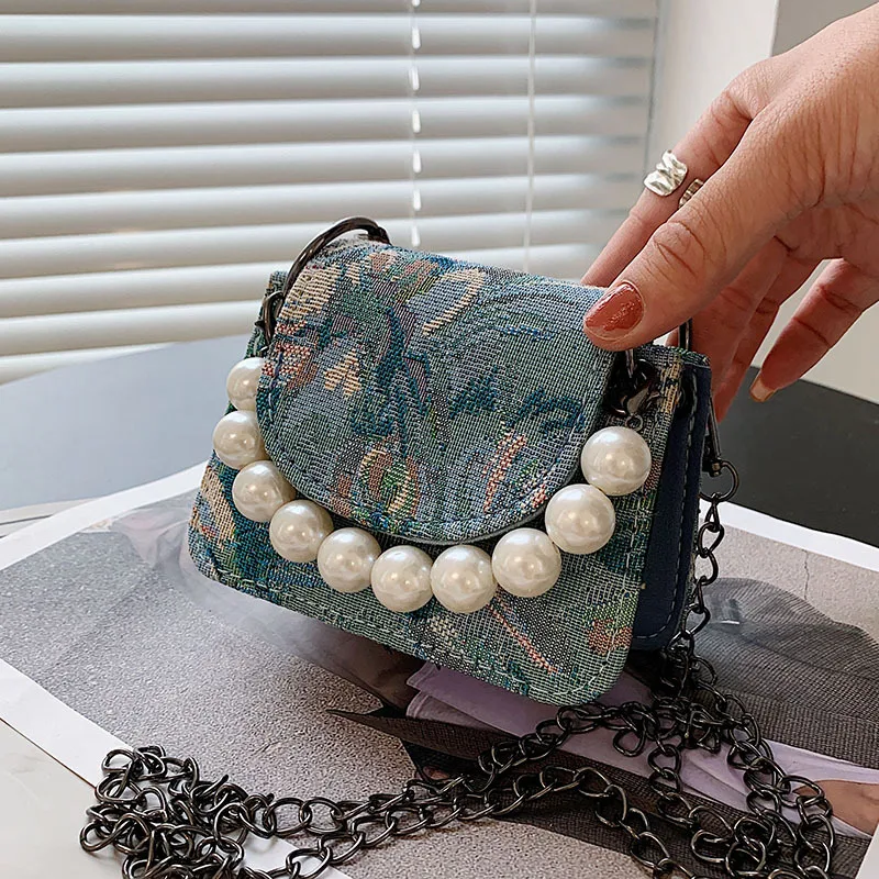 

PU Mini Bag Autumn 2021 Fashion Cartoon Ins Girl Small Pearl Handbag Crossbody Bags for Women Designer Bag