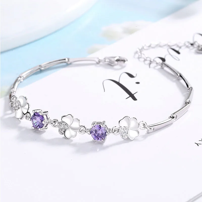 FUN-BEAUTY женский браслет Серебро S925 пробы пара счастливых четырехлистных клеверов