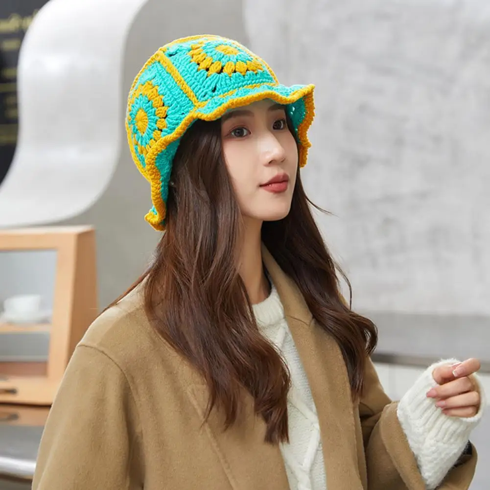 

Casual Hat Hollow Out Breathable Accessories Women Dome Crimping Design Woolen Hat