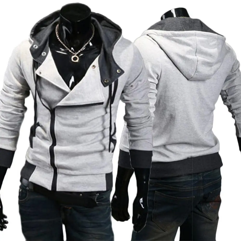 

Plus Size Men Long Sleeve Diagonal Zipper Drawstring Hood Loose Sports Coat Spring Sportswear Long Sleeve Slim Tracksuit Jacket