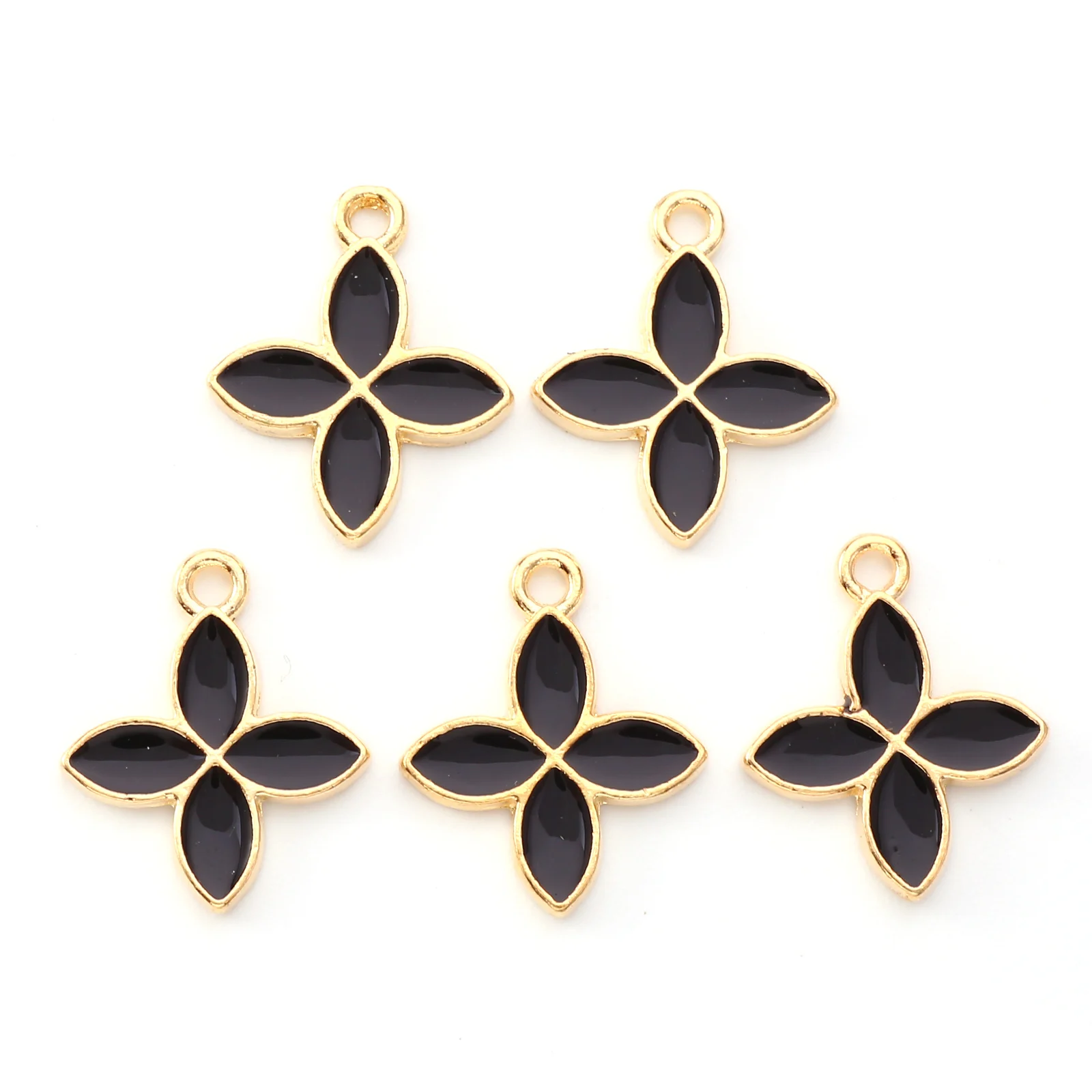 

100pcs Enamel Charms White/Black/Pink Flower Alloy Light Gold Plated Tone Pendant Bracelet Jewelry Making Accessories