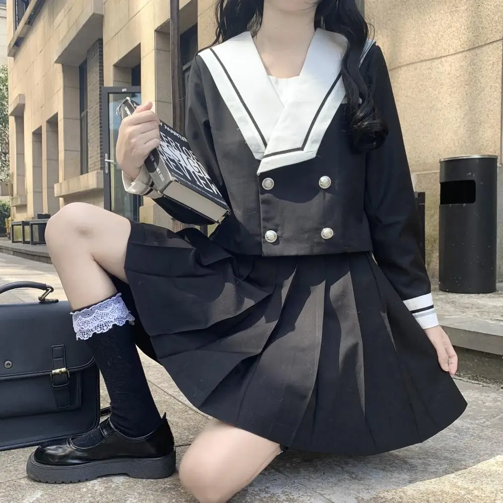 JK Uniform Winter Spring Japanese School Girls Suit Sailor Jacket Coat Top And Min Pleated Skirt Two Piece Set COS y2k Clothing |