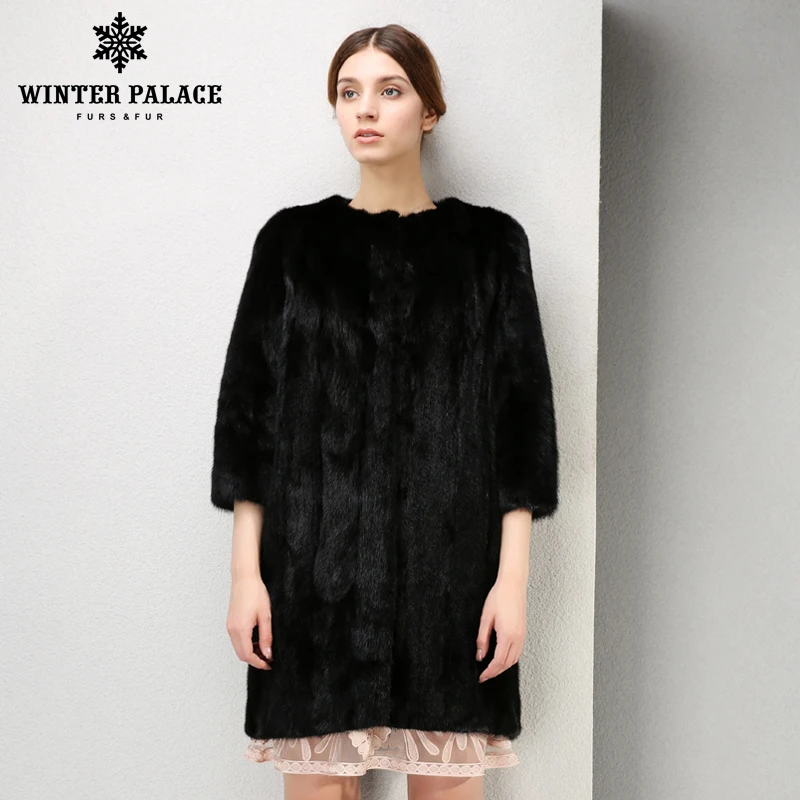 молодой модный стиль натуральная норка чёрный кругрый воротник - Цена: 71850.68
