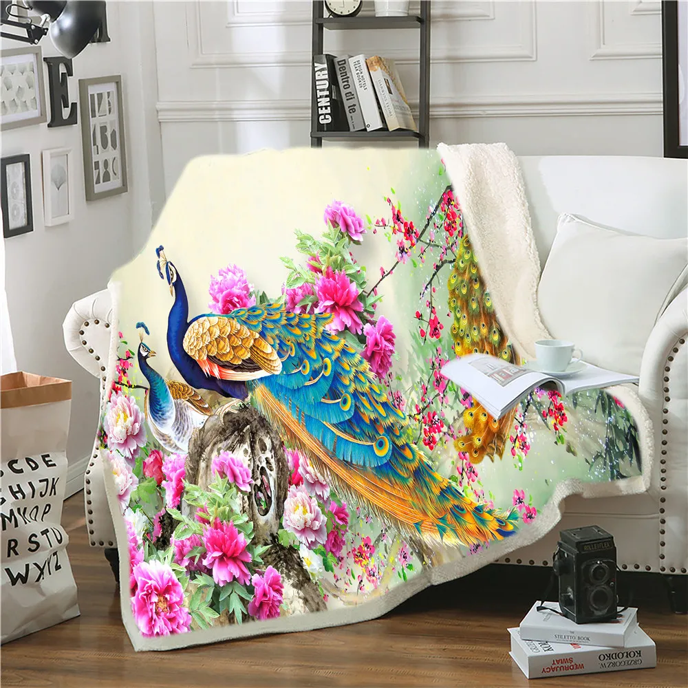 Одеяло с золотым павлином удобное покрывало 3D принтом животных для кровати