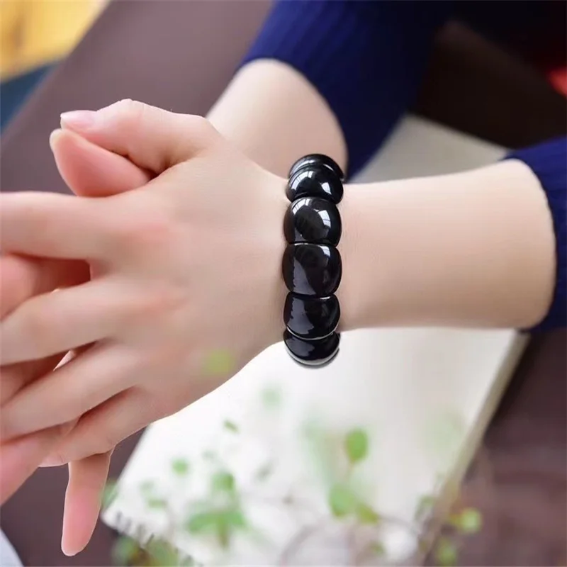 Браслет обсидиановый глаз с черной радугой из натурального камня английскими