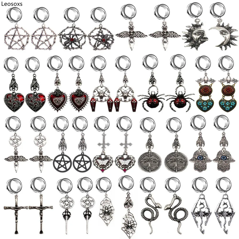 

Leosoxs 2pc Stainless Steel Ear Plugs Ear Tunnels Piercing Plugs Flesh Tunnel Gauges Dangle Earrings Stretcher Expander 6-30mm