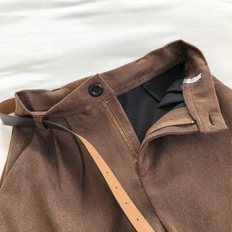 

New Autumn And Winter Simple Corduroy Shorts Women Solid Color High Waist Casual Loose Wide-Leg Women Shorts With Belt C6850