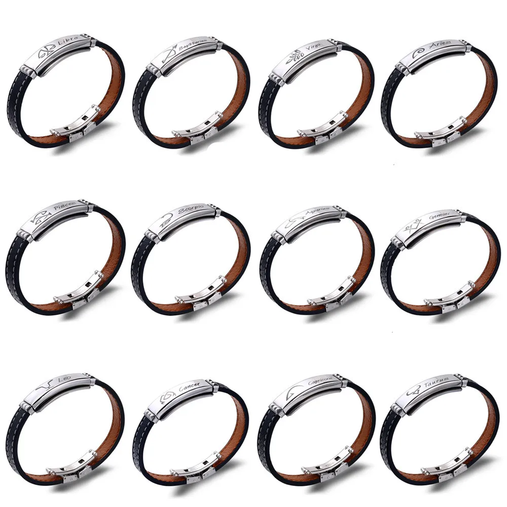 Новая мода 12 Созвездие браслет из нержавеющей стали для мужчин и женщин знак