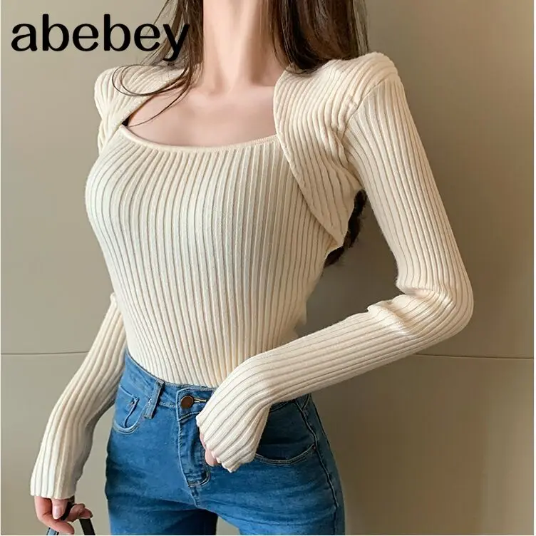 

Мягкий толстый зимний тонкий пуловер вязанные свитера для женщин длинный рукав u-образный вырез элегантный шикарный пуловер свитер женский...