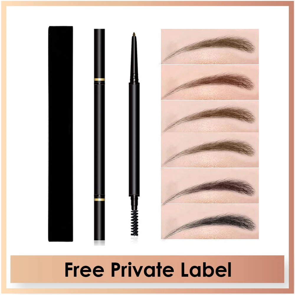 Wholesale Waterproof Long Lasting Retractable Slim Printed Yourl Logo on Eyebrow Liner Pencil Double-end  with Spoolie