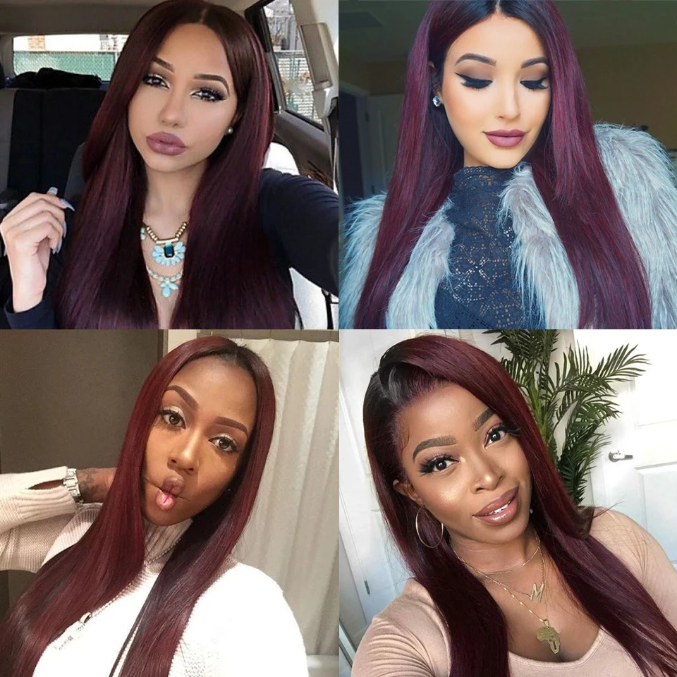 Парик Ombre Color 1b 99j на сетке спереди двухцветные натуральные волосы 13x4 прямые с