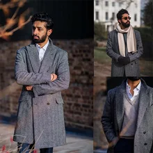 Herringbone Grey Men Overcoat Thick Warm Plus Size Double-Breasted Long Coat Casual Formal BusinessCustom Made Male Jacket (4)