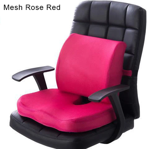 Mesh Rose Red 2 шт. ортопедические пены памяти Автомобильное сиденье Подушка задняя подушка набор медленный отскок для офисного стула поддержка талии копчик облегчение боли - Цвет: Mesh Rose Red