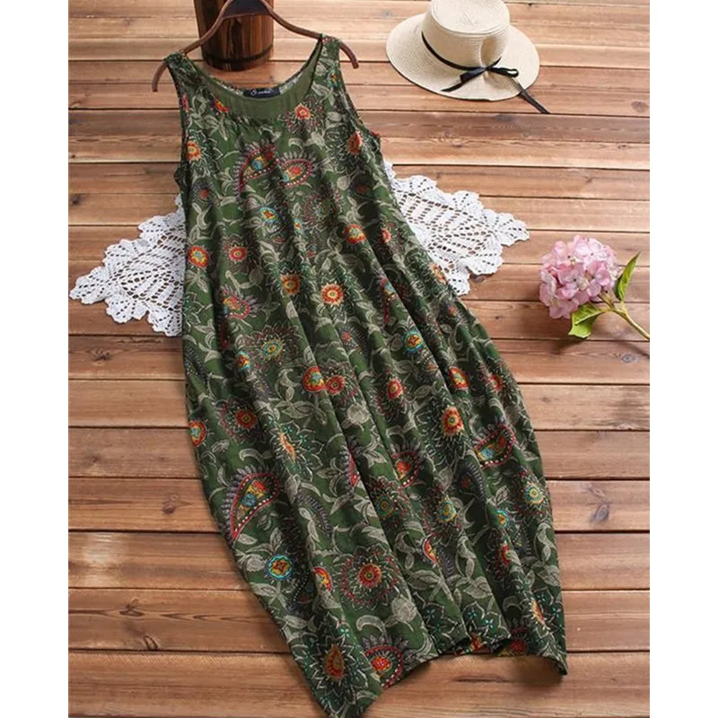 

Summer Women's Dress Casual Holiday Print Sexy O Neck Sleeveless Long Dresses Woman Female Party Girl Bodycon Casual Clothing
