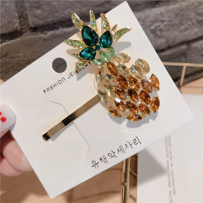 Korea Fashion Women Hair Pin Cute Color Rhinestone Pineapple Geometric Hollow Hair Clips for Girl Hair Jewelry Accessories