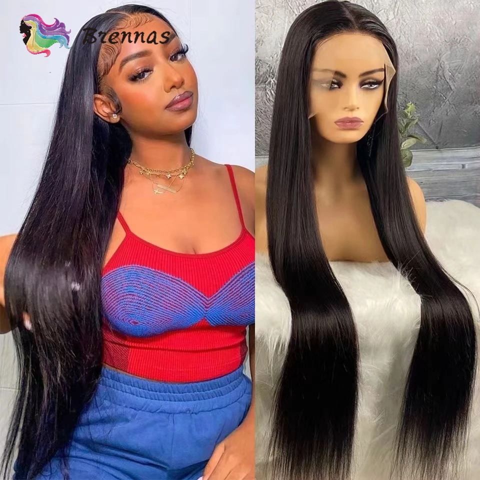 

Бразильский длинный прямой парик на сетке спереди парик из 100% человеческих волос парик на сетке отбеленные узлы для черных женщин парик на ...