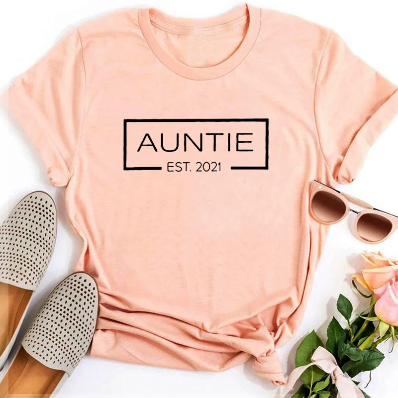 

Auntie Uncle Est 2021 Shirt New Mom Aesthetic Clothes Personalized Family Tee New Uncle Streetwear Women Black Top Summer m