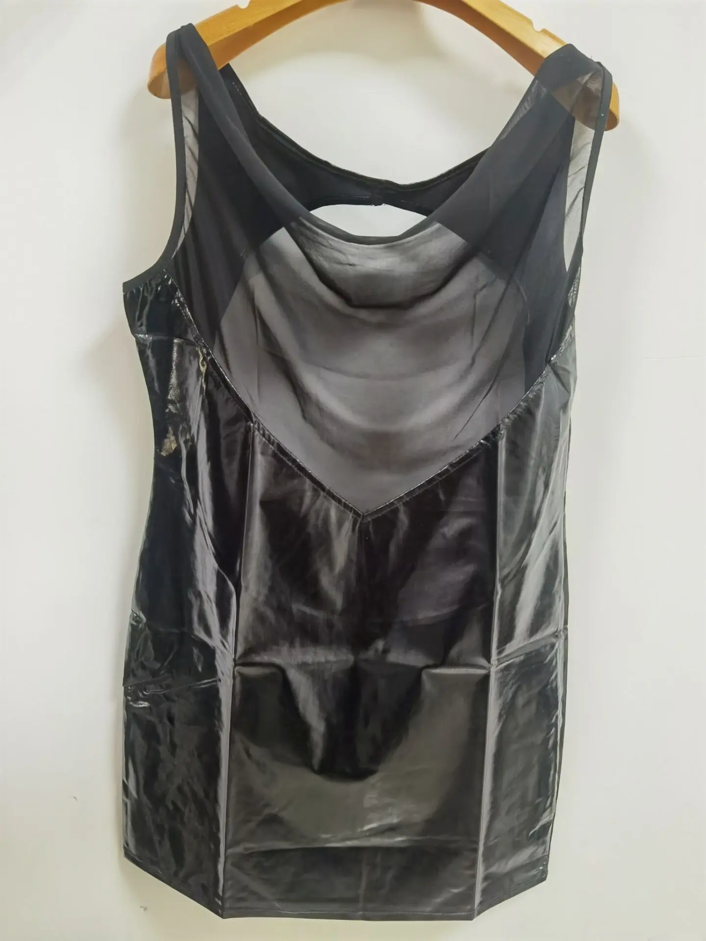 S-3XL Stretch Black PU Leather Dress Erotic Sexy Backless Transparent Mesh Bodycon Pole Dancing Club Wear | Женская одежда