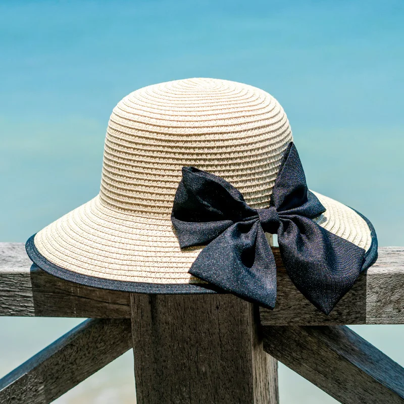 RYFIX Woman Fashion Elegant bow split Sun Hat Beach Anti-UV Protection Straw Cap 2021 New #JX41 | Аксессуары для одежды