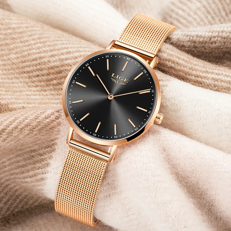 Часы наручные LIGE женские ультра тонкие простые брендовые Роскошные повседневные