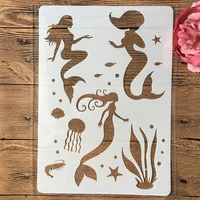 a4 29cm mermaid ocean diy layering stencils wall painting scrapbook coloring embossing album decorative template