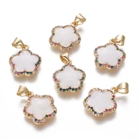 5pcs brass enamel pendants with cubic zirconia white color flower pendants for diy jewelry making necklace accessories