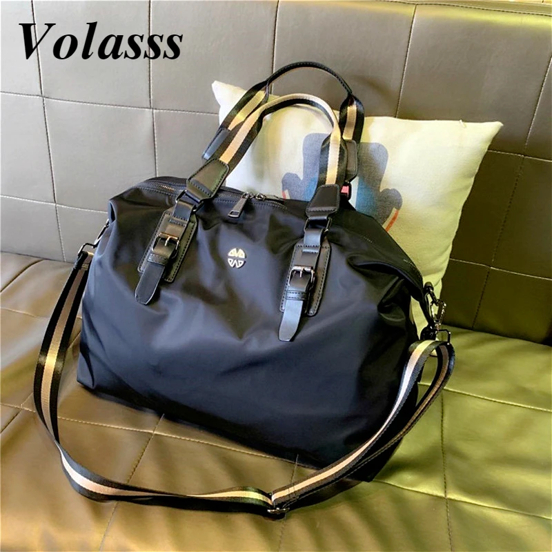 Volasss Black Women Travel Totes Nylon Handbag Female Large Capacity Storage Bags Fashion Messenger Overnight Weekender Bag 2022